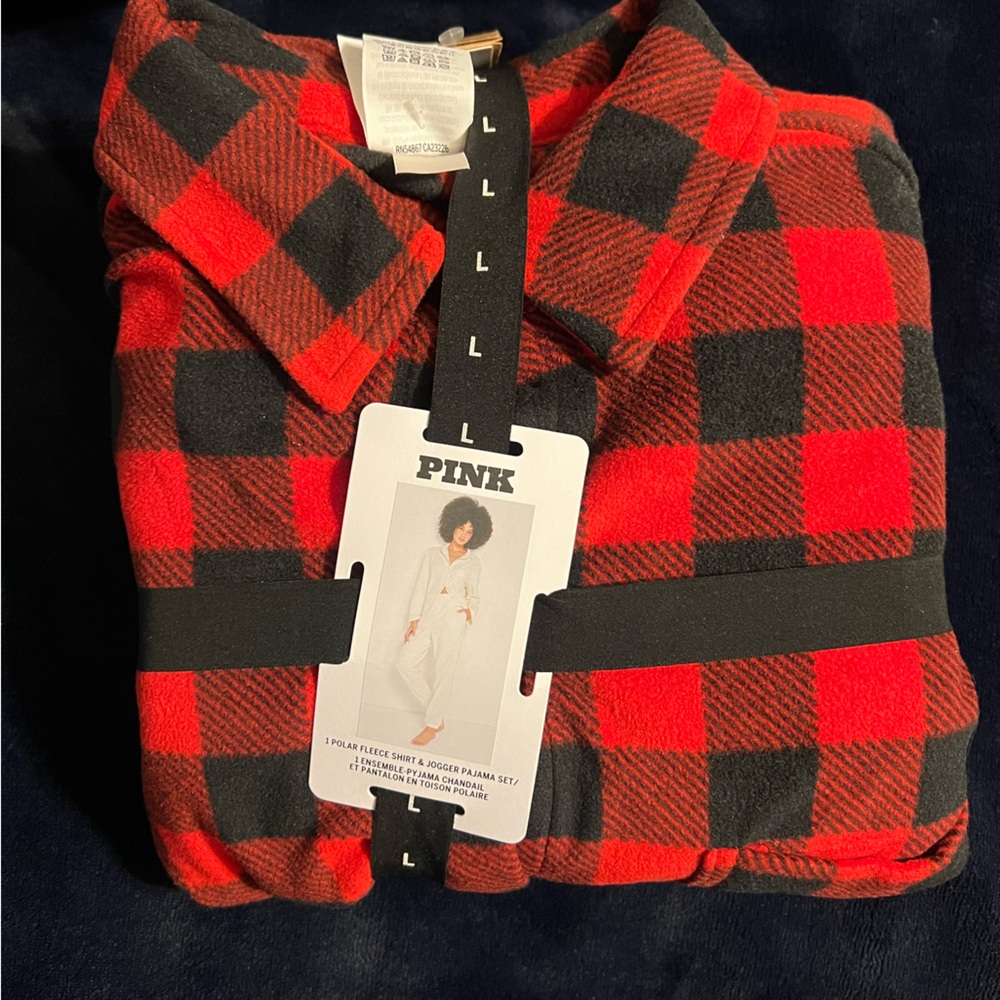 PINK Victoria's Secret Red and Black Checkered Pajama Set
